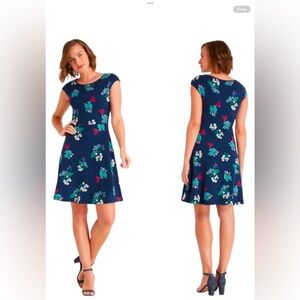 Draper James floral ponte A-line navy Jersey dress sz‎ Medium sleeveless